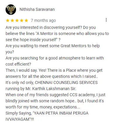 Testimonials - Nithisha Saravanan