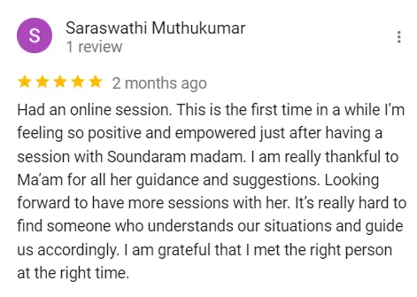 Counselling Testimonials - Saraswathi Muthukumar